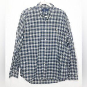 Polo Ralph Lauren Classic Oxford Shirt Men’s Plaid Blue Label Size L Maize Blue